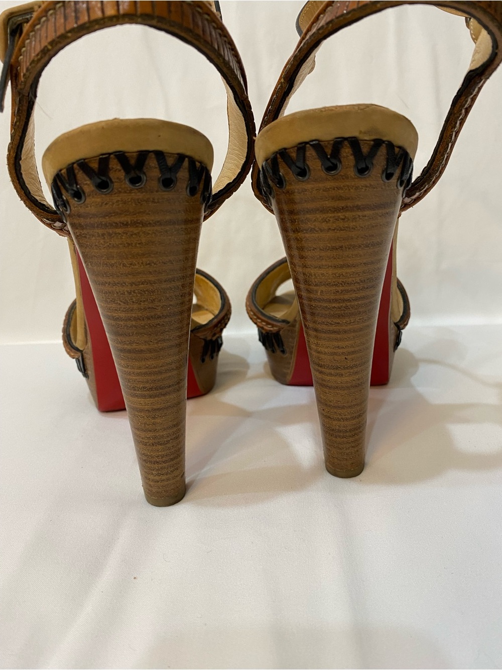 Christian Louboutin Trepi High 140 Tan Leather Platform Sandals Women’s Size 40 - Picture 7 of 12